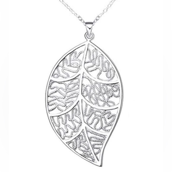 NEW .925 Sterling Silver 18” Large Filigree Leaf Pendent Necklace - Picture 3 of 4